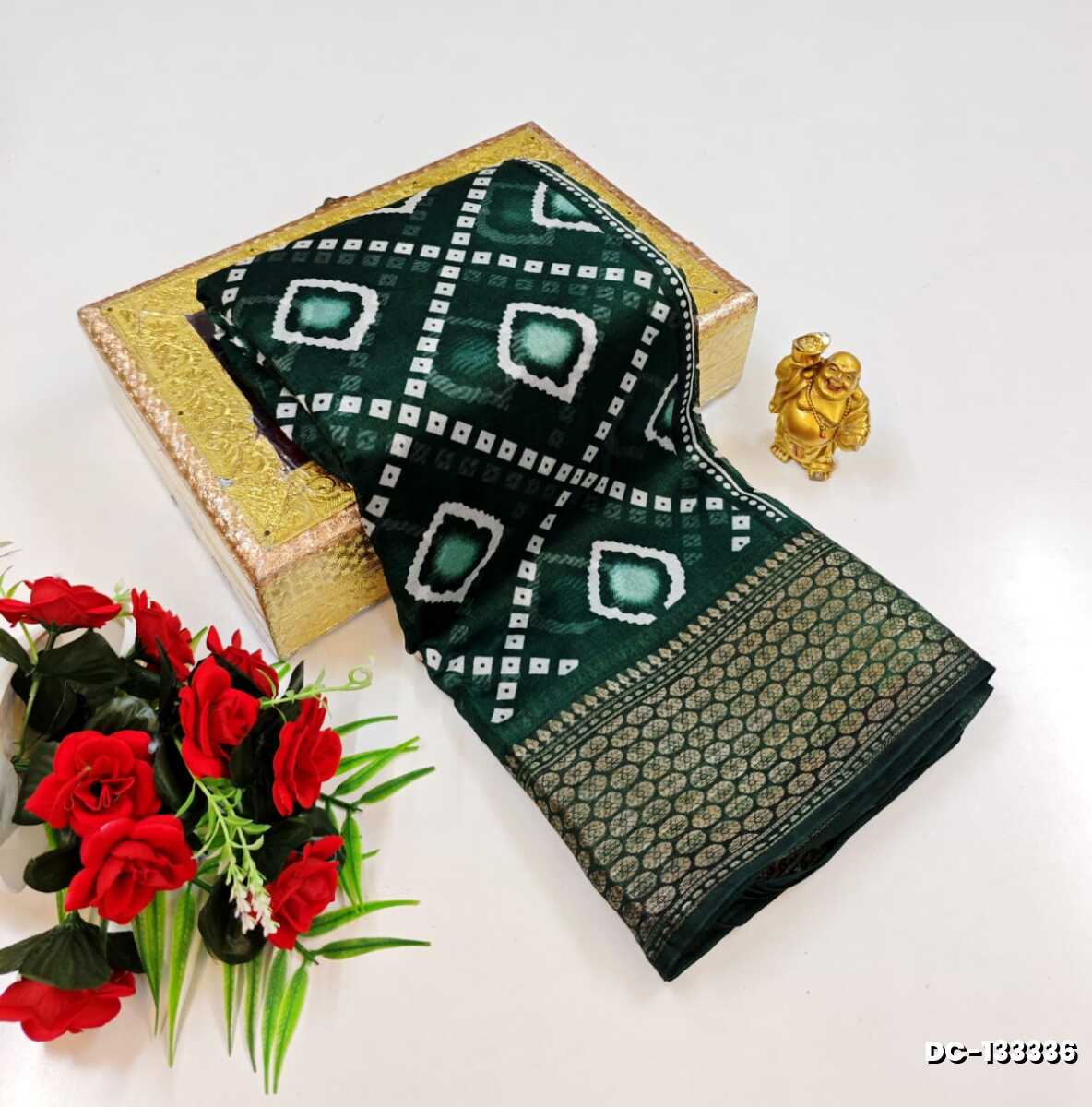 Ruby Pink Contrast Print Soft Cotton Saree with Silver & Copper Zari Border